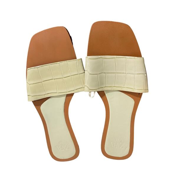 Zara Sage Green Faux Patent Leather Flat Sandals Sz 8.5 - Picture 2 of 8